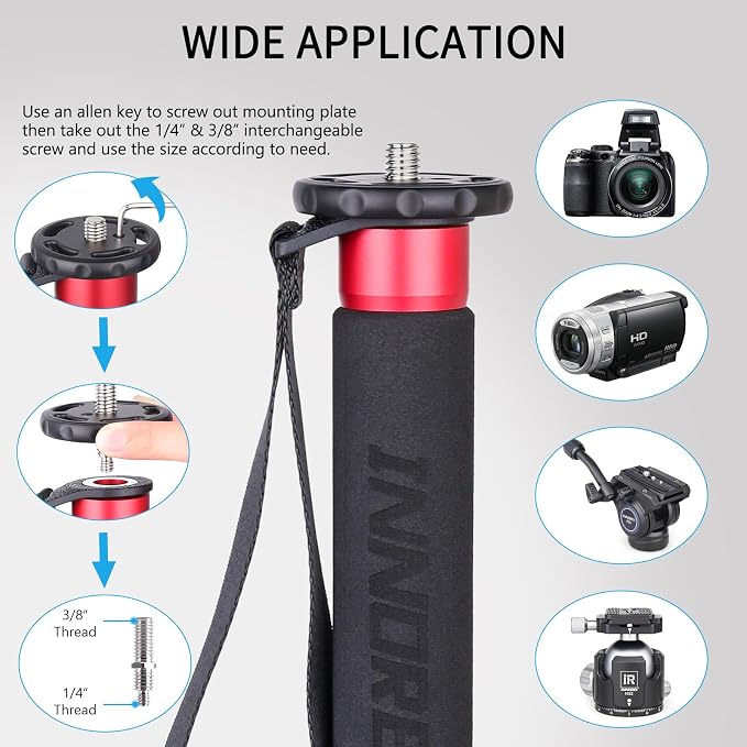 63in/160cm Camera Monopod INNOREL VM60A Aluminum Alloy Portable Compact - Image 2