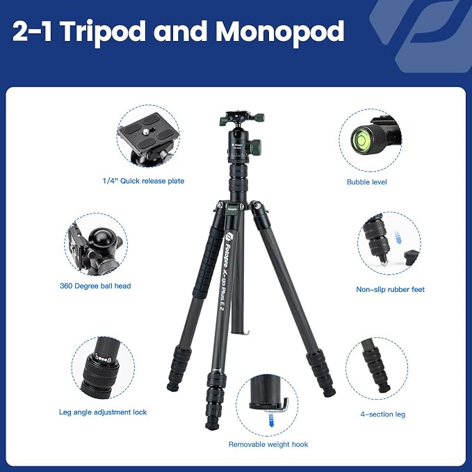 Fotopro 73" Carbon Fiber Tripod - Image 6