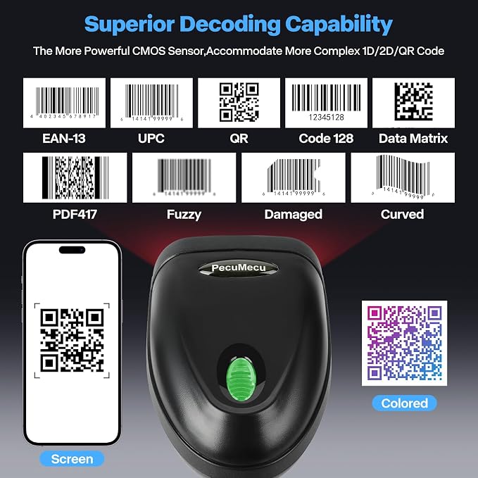 Bluetooth 1D&2D Barcode Scanner, 3-in-1 Bluetooth & USB Wired & 2.4G Wireless - Image 4