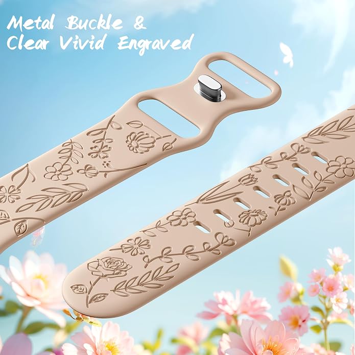 SNBLK 6 Pack Floral Engraved Bands Compatible - Image 3