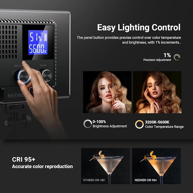 NEEWER Basics 9" LED Light Panel, 3200-5600K Edge Lit Dimmable Camera Soft Key - Image 4