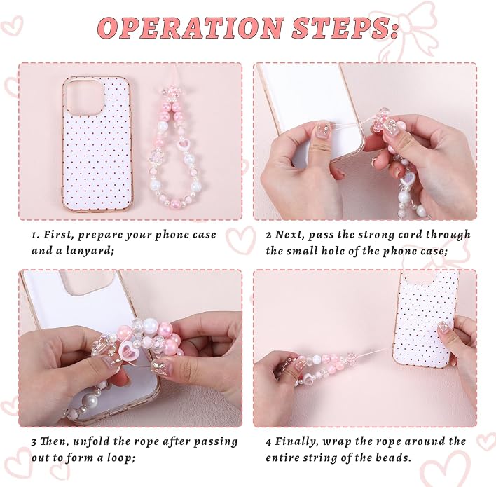 Pink Beaded Phone Wrist Straps, Y2K Phone Case Charms Camera Charm Strap - Image 6