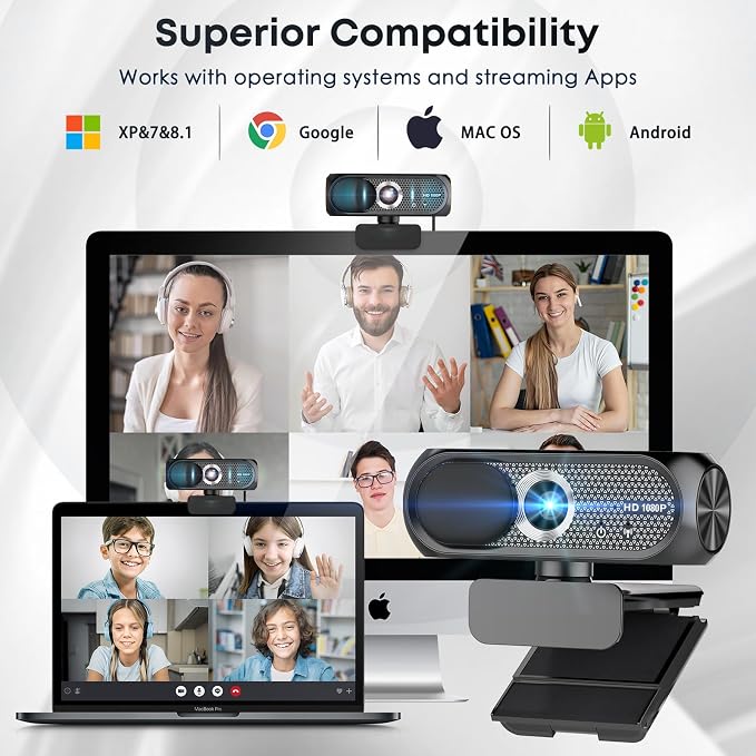 1080P HD Webcam with Microphone, Noise Cancellation, Privacy Cover, Wide-Angle - Image 6
