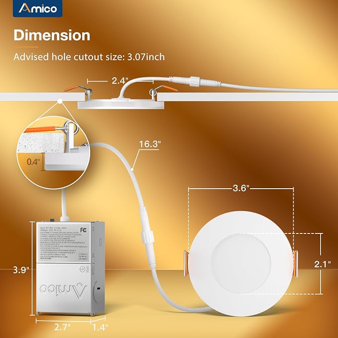Amico 12 Pack 3 Inch 5CCT LED Recessed Ceiling Light - Image 5