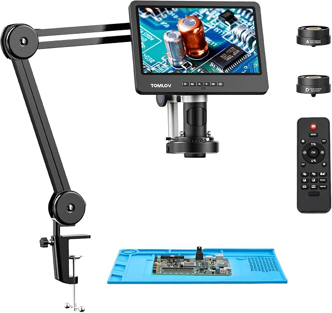 TOMLOV DM602 Flex Digital Soldering Microscope 2000x, Flexible Arm, 10.1" HDMI by TOMLOV-MoreThanAMicroscope