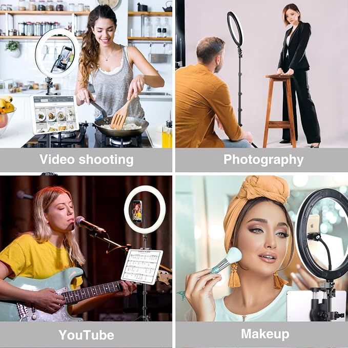 Elitehood 12’’ Ring Light with Tripod Stand & iPad/Phone Holder, Dimmable - Image 8