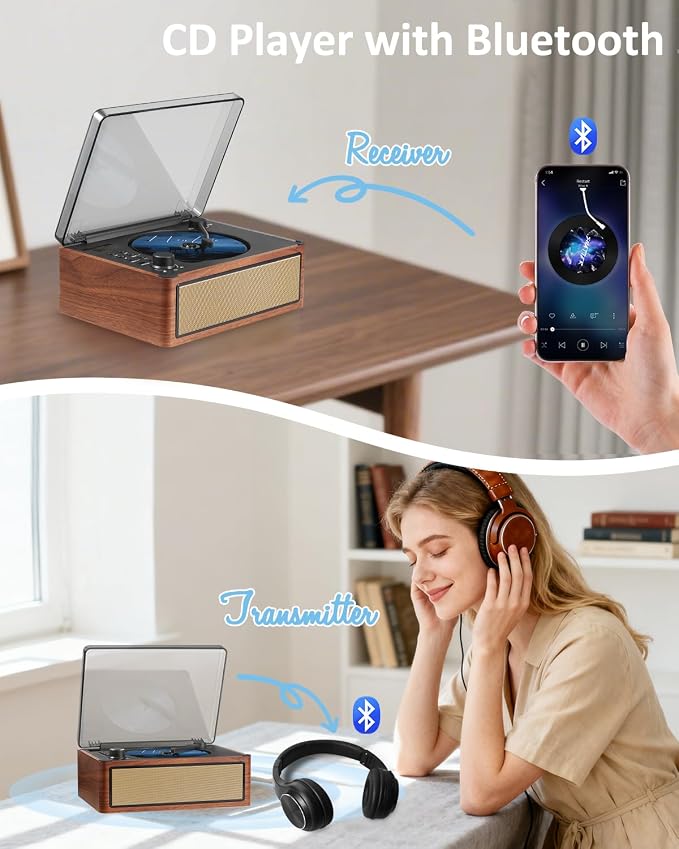 G Keni Retro CD Player with Bluetooth in/Out, Portable CD Player with Dual HiFi - Image 3