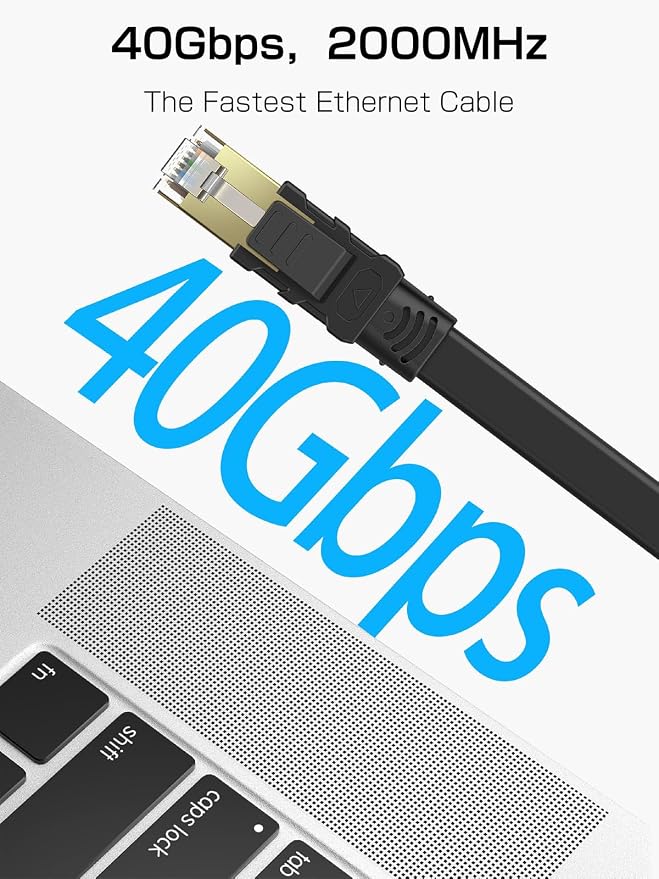 Senetem Cat 8 Ethernet Cable 10FT 2 Pack, High Speed 40Gbps 2000Mhz Flat - Image 2