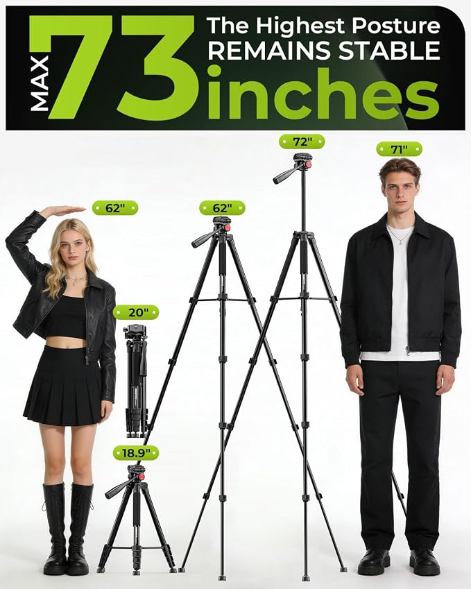CAMBOFOTO 72" Camera Tripod, Professional Aluminum Tripod Stand - Image 4