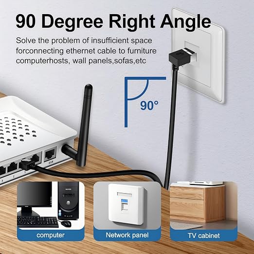 Flexible Cat 6A Ethernet Cable 270° Up Angled 3.3 Feet 2Pack, 10Gbps High-Speed - Image 3