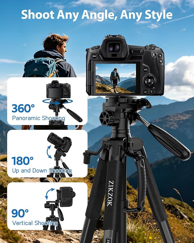 75" Camera Tripod, Aluminum Heavy Duty Camera Stand - Image 6