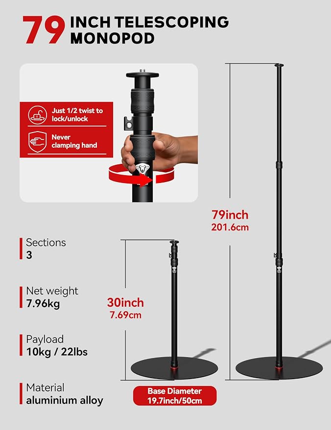 iFootage A500 Heavy Duty Round Base Light Stand, Space-Saving Tripod Alternative - Image 6