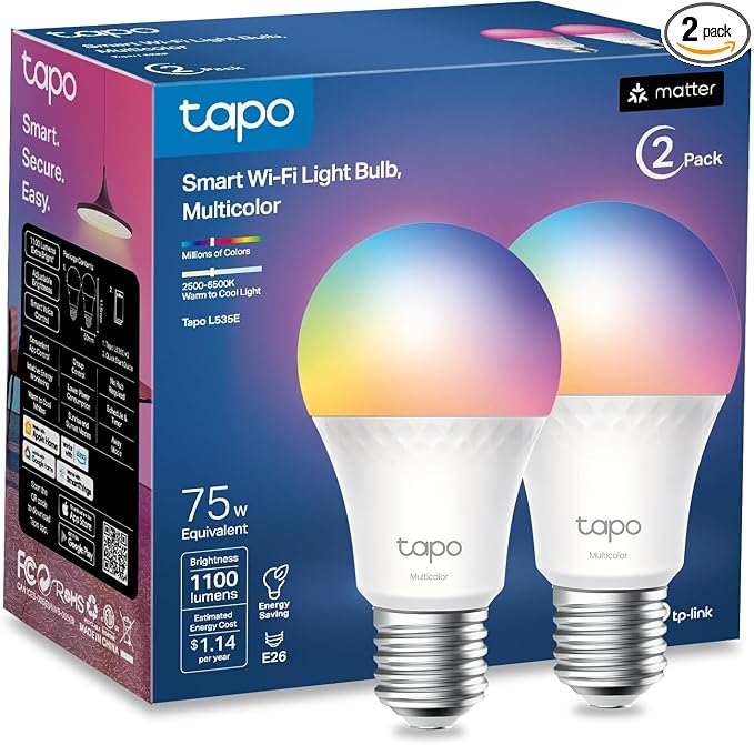 TP-Link Tapo Smart Light Bulbs, 1100 Lumens High Brightness, Matter-Certified by Tapo