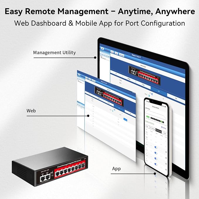 8 Port Gigabit PoE Switch with 2 Gigabit Uplink, 120W Built-in Power, - Image 3