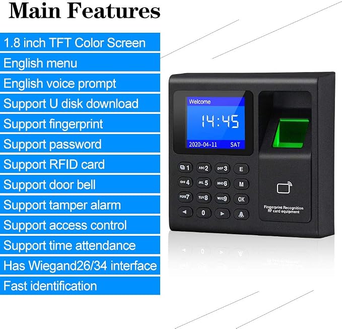 RFID Access Control System Kit: Fingerprint Time & Attendance Terminal - Image 3