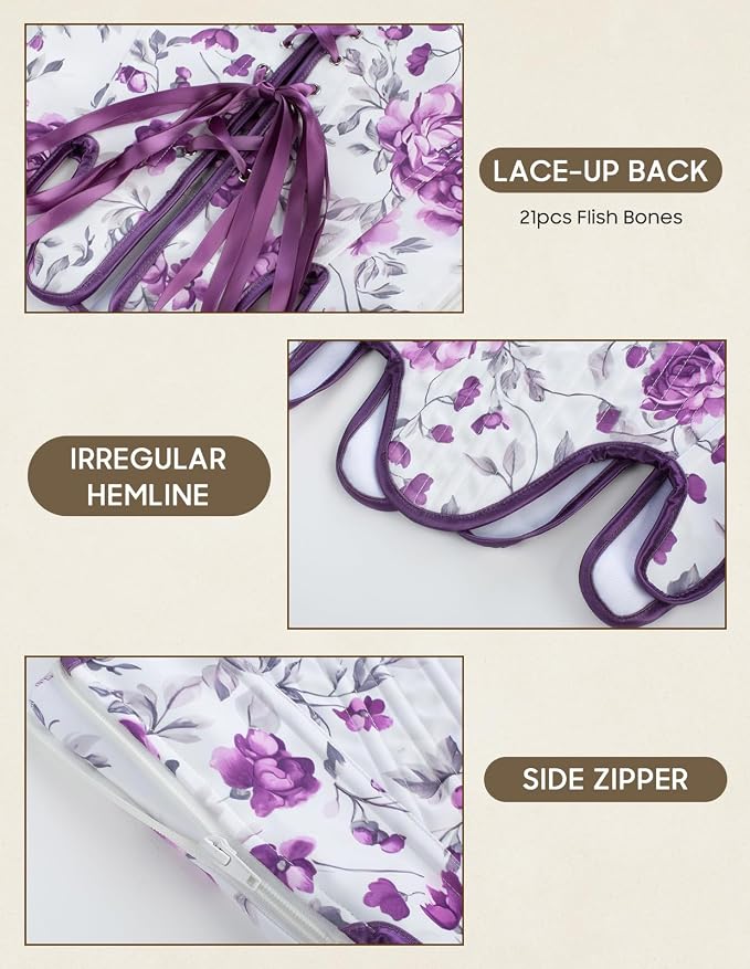 SCARLET DARKNESS Bustier Tops for Women Renaissance Floral Lace Up Bodyshaper - Image 3