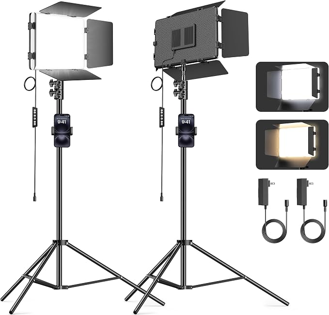 2 Pack LED Video Light Kit 79'' Tripod Light Stand, 30W 3000Lux Photography by Unknown