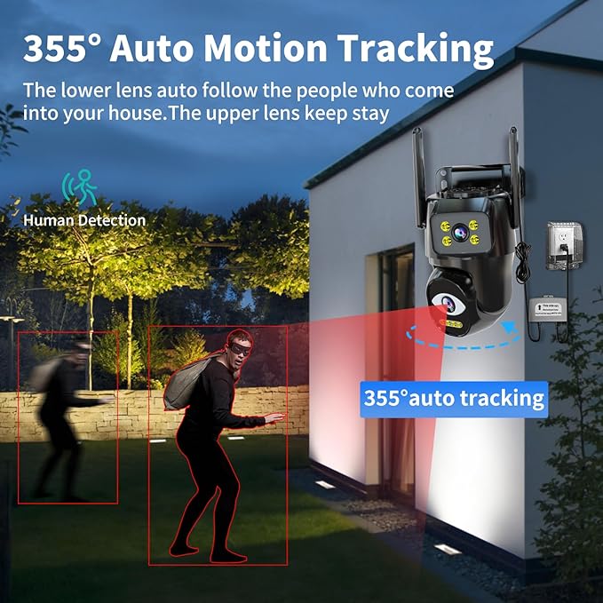 LETSCEE Dual Lens WiFi Security Camera Outdoor, 2.4G/5G PTZ Outdoor Plug-in - Image 4