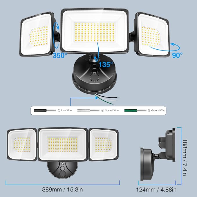 Onforu 100W Smart Flood Lights Outdoor, 3 Adjustable Heads, 9000LM Dimmable - Image 9
