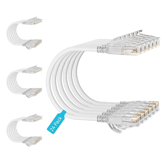 Cat6 Slim Patch Cables 3 Feet 24-Pack White, Cat6a Patch Cables 10Gbps 550MHz by Unknown