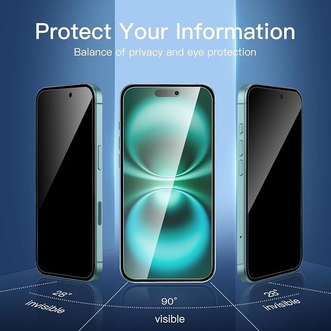 NEW'C 3x Privacy for iPhone 16 Plus Screen Protector+ 3x Camera Lens Protector - Image 3