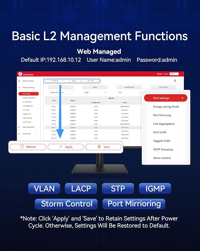 10-Port 2.5G Web Managed Ethernet Switch, Support LACP/VLAN/QoS/STP/IGMP - Image 4