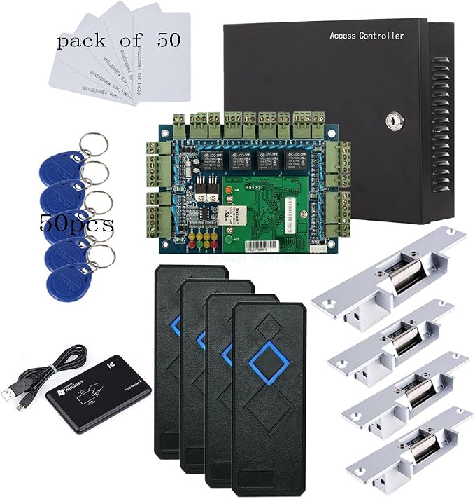 TCP/IP 4 Door Entry Access Control Panel Kit Electric Strike Fail Secure NO by MENGQI-CONTROL