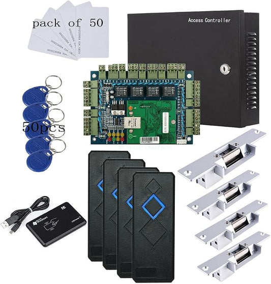 TCP/IP 4 Door Entry Access Control Panel Kit Electric Strike Fail Secure NO by MENGQI-CONTROL