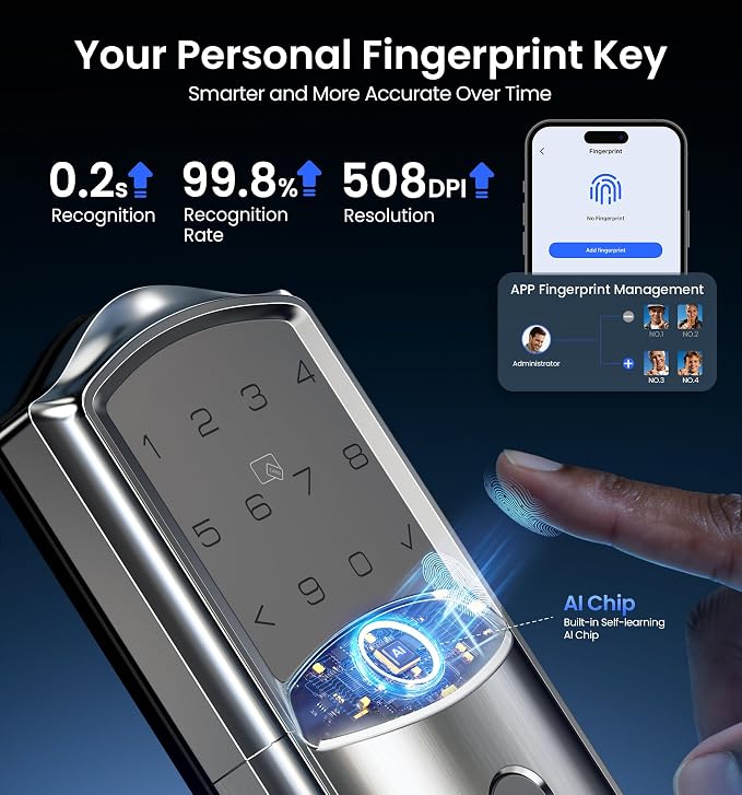 Veise VE027 Built-in Wi-Fi Smart Lock, Fingerprint Keyless Entry Front Door Lock - Image 5