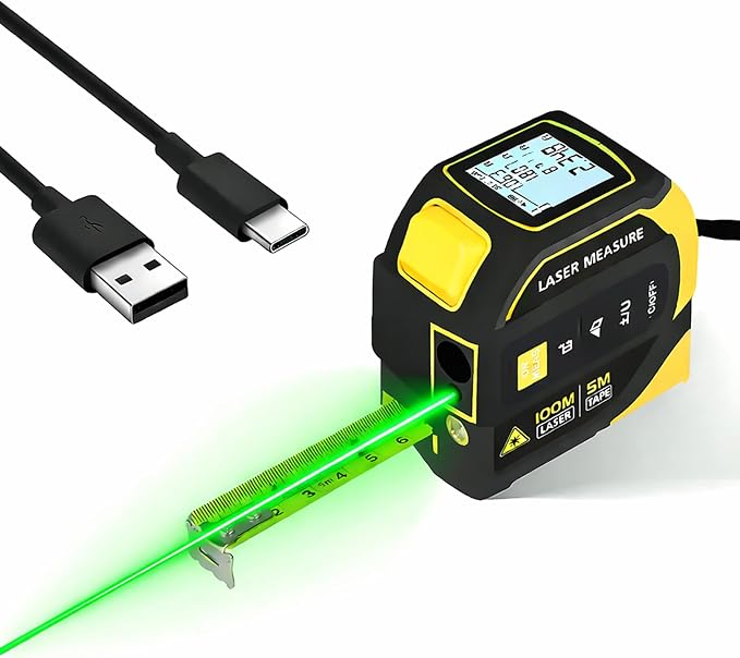 4-in-1 Digital Green Laser Tape Measure, 16FT Tape, 328FT Distance Meter | 33FT by Unknown