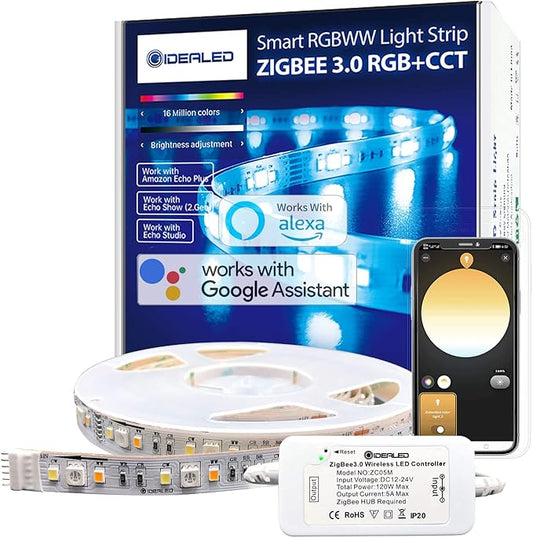 GIDEALED Smart Zigbee 3.0 RGBWW LED Strip Lights16.4ft Kit Compatible by GIDEALED