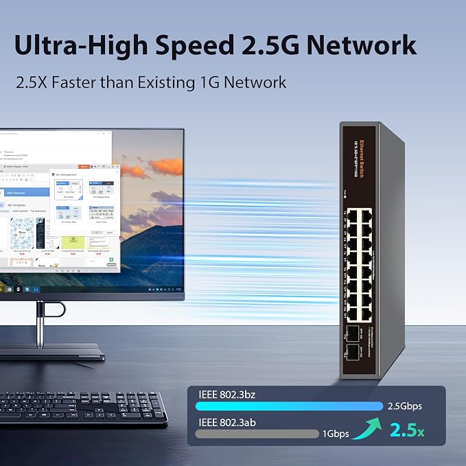 18-Port 2.5G Unmanaged Ethernet Switch, 16×2.5G RJ45 Ports, 2×10G SFP+ Uplink - Image 4