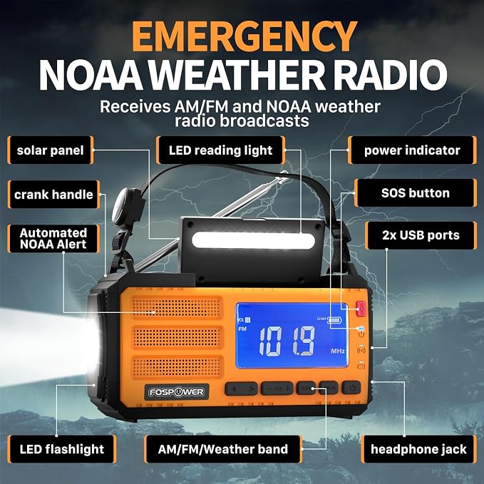 FosPower NOAA Emergency Weather Radio D8 37000mWh Portable Power Bank, - Image 2