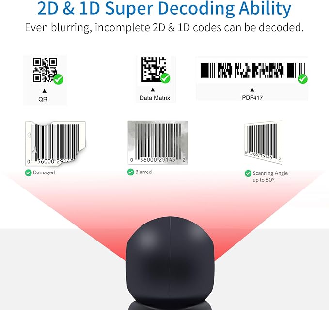 2D QR Barcode Scanner, Symcode Omnidirectional Hands-Free Automatic Barcode - Image 2