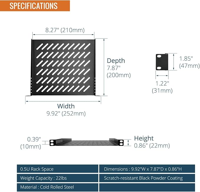 Tecmojo 2 Pack 0.5U Rack Mount Shelf - Image 4