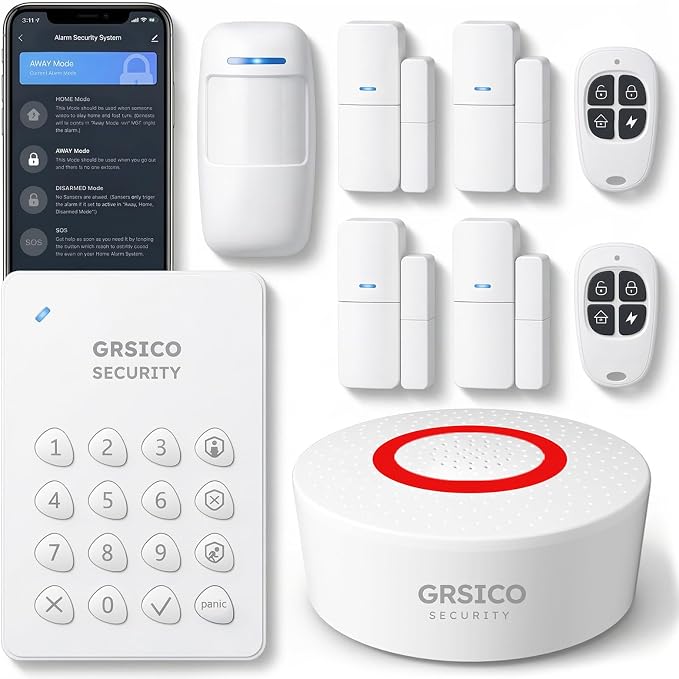 9-Piece Home Security System, WiFi Wireless Alarm System, 120dB Siren Alert by GRSICODirect