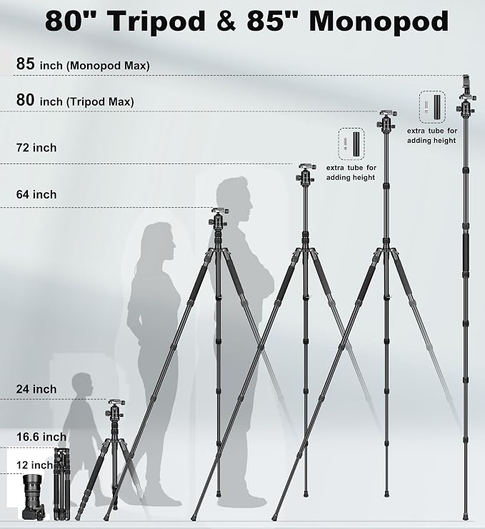 80/85 inches Heavy Duty Tripod for Camera and Phone, DSLR Binoculars Spotting - Image 8