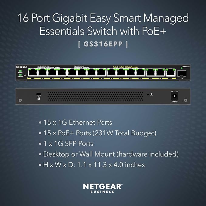 NETGEAR 16-Port PoE Gigabit Ethernet Easy Smart Managed Essentials Switch - - Image 2