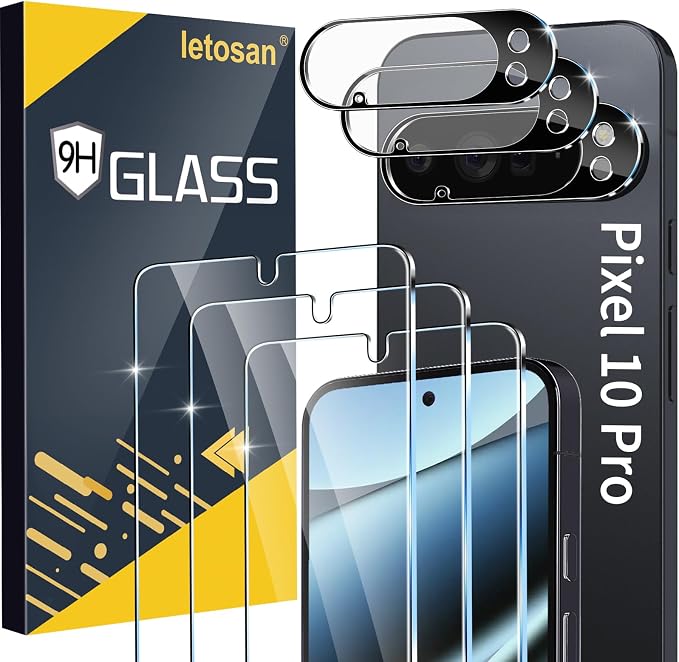 letosan 3 Pack for Google Pixel 10 Pro Screen Protector Tempered Glass + 3 Pack by letosan