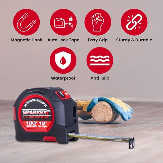 SPARKEY 2-in-1 Laser Tape Measure, 130Ft Laser Distance Measurement, - Image 7