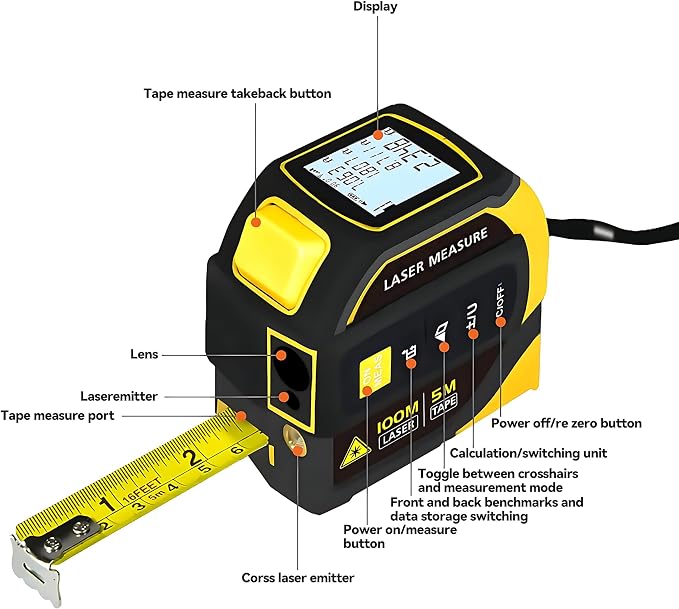 4-in-1 Digital Laser Tape Measure, 16FT Measuring Tape, 328ft Laser Distance - Image 5