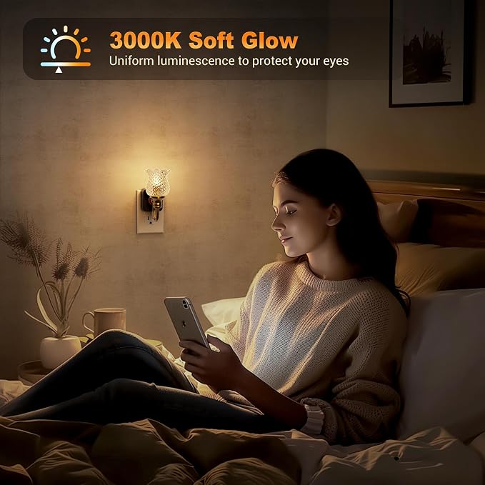 JandCase Night Light, 2 Pack Glass Night Lights Plug into Wall, Dimmable Floral - Image 5