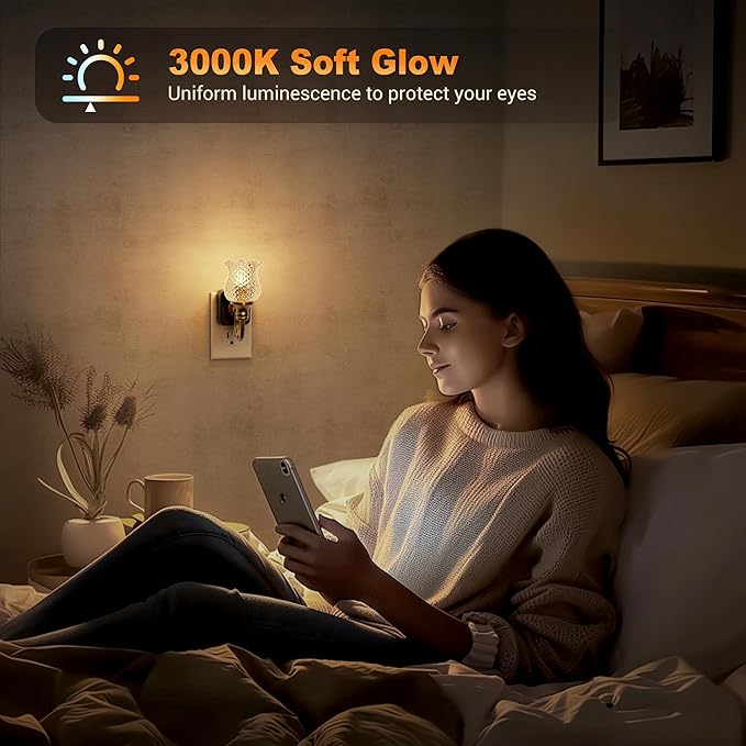 JandCase Night Light, Glass Night Lights Plug into Wall, Dimmable Floral LED - Image 4