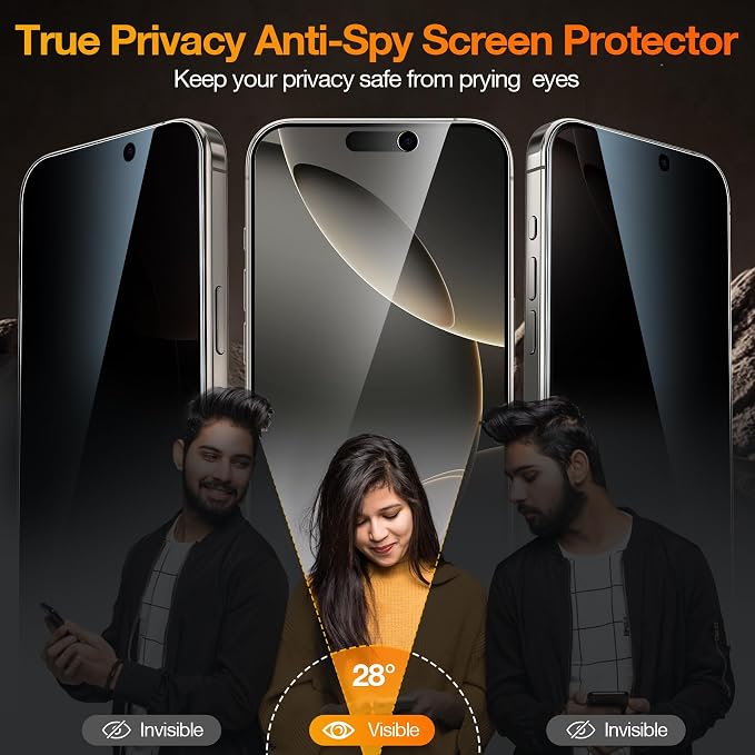 YMHML Compatible for iPhone 16 Pro Privacy Screen Protector Tempered Glass - Image 2