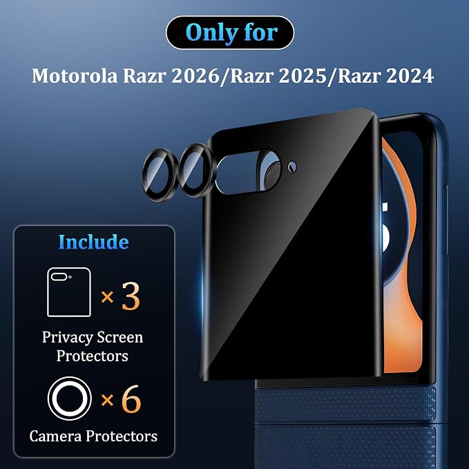 3+3 Pack for Motorola Razr 2026/2025/2024 Front Privacy Screen Protector + - Image 2