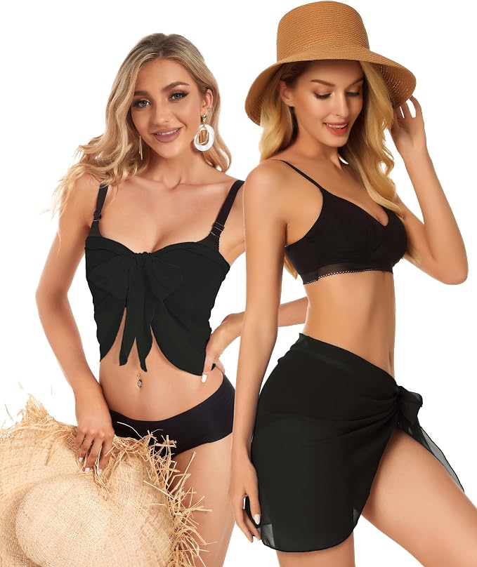 CHICGAL 2 Pieces Women Beach Sarong Bathing Suit Wrap Skirt Sheer Bikini - Image 5