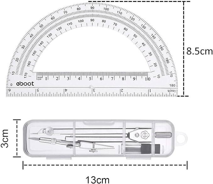 Drawing Compass and 6 Inch Protractor, Student Geometry Math Set - Image 2