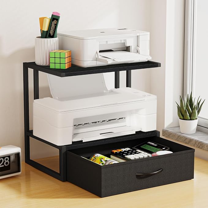 Printer Stand with Storage for Desk, with Fabric Drawer Desktop Printer Stand - Image 3