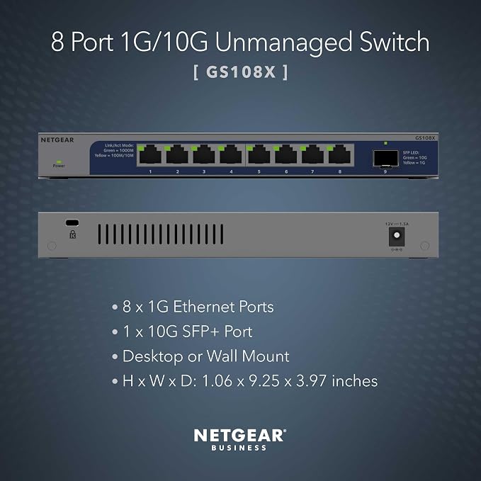 NETGEAR 8-Port 1G/10G Gigabit Ethernet Unmanaged Switch - - Image 2