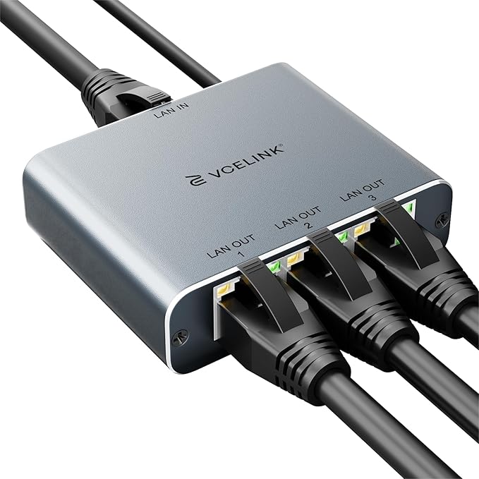 VCELINK Gigabit Ethernet Splitter 1 to 3, 1000Mbps Network Splitter by VCELINK